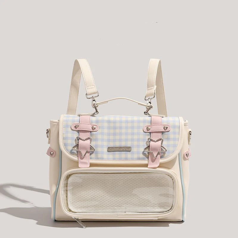Kawaii Plaid Lolita Star Backpack 🎒✨ | Cute Satchel for Students & ItaBag Lovers 💖👜