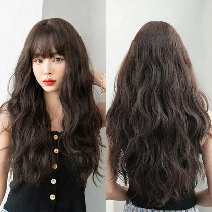 Kawaii Dreamy Sakura Pink Wavy Wig 🌸✨ | High-Density Curly Hair with Bangs for Sweet Girls 💖🎀