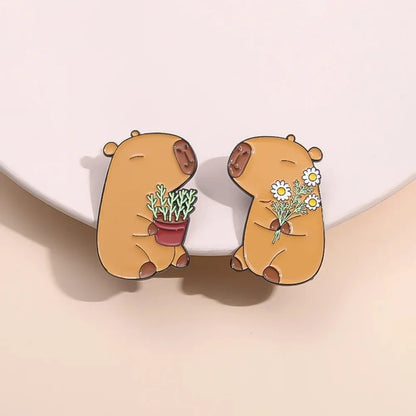 Kawaii Capybara Enamel Pins 🐾 Cute Animal Brooches for Bags & Shirts 🎒 Perfect Gift for Friends & Kids! 🌟