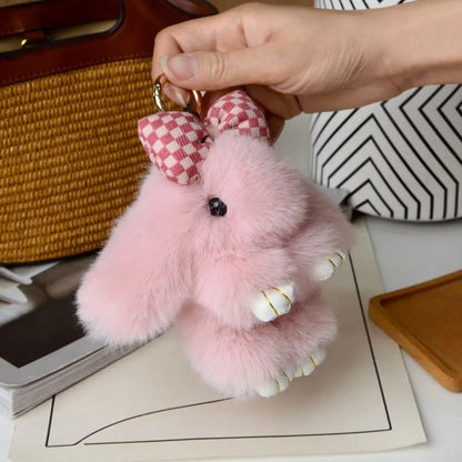 Plush Bunny Keychain Cute Bowknot Fur Rabbit Toy Charm 🐰✨
