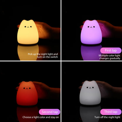 Whimsical Kawaii Cat Color-Changing Night Lamp 🌈✨ - Adorable Bedside Buddy for Dreamy Nights! 🐾💖