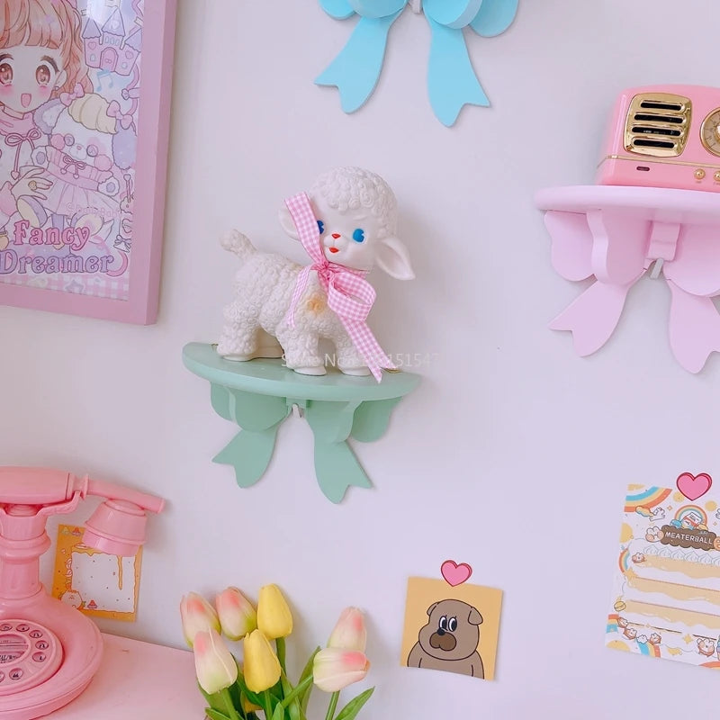 Kawaii Pink Bow Knot Wall Shelf 🎀✨ | Cute Decorative Storage Rack for Girls' Rooms 🌸✨