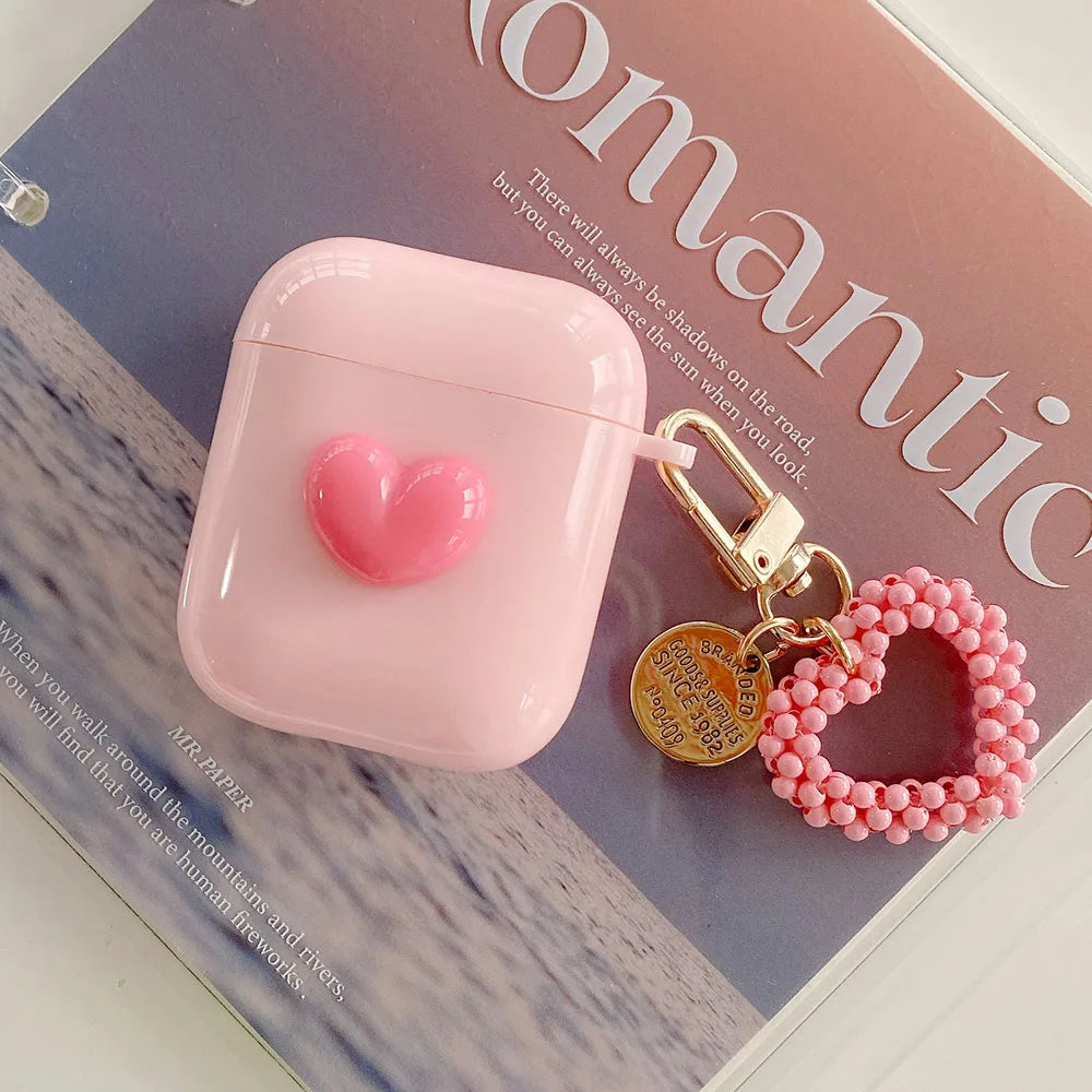 💕 Adorable 3D Heart Earbud Case for AirPods 🎧✨ - Cute Peach Love Design with Keyring! 🍑❤️ - Pixie Quill