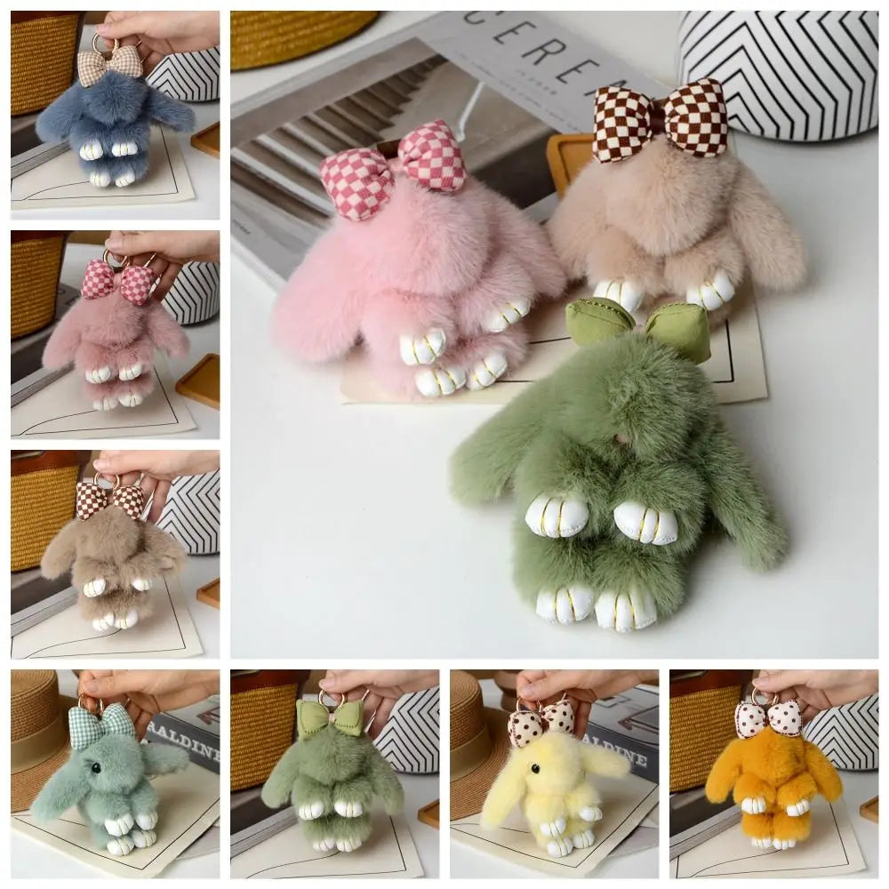 Plush Bunny Keychain Cute Bowknot Fur Rabbit Toy Charm 🐰✨