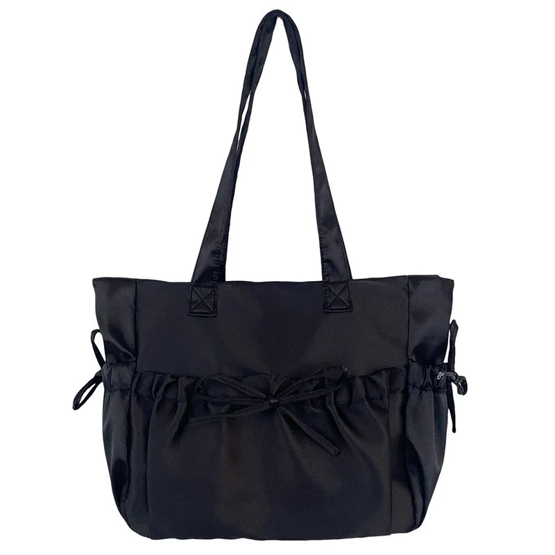 Kawaii Charm 🌸 Satin Bow Tote Bag 🎀 - Adorable Large Capacity Shoulder Bag for Stylish Commuters! 👜✨