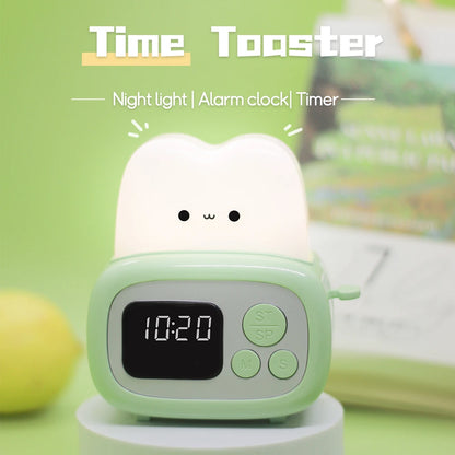 Kawaii LED Toaster Alarm Clock 🍞⏰ - Cute Cartoon Night Light with Timer Function for Whimsical Bedside Decor ✨🌙