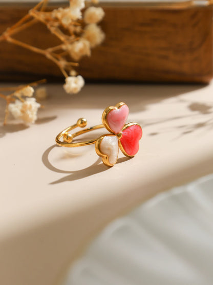 Multicolor Enamel Clover Ring For Women Stainless Steel 18K Gold Plated Waterproof Cute Lucky Jewelry 🍀💍✨