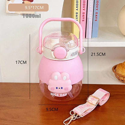 Adorable Bear 1080ml Water Bottle 🐻💖 - Fun & Functional BPA-Free Drink Buddy for Kids with Straw & Strap! 🌈✨ - Pixie Quill