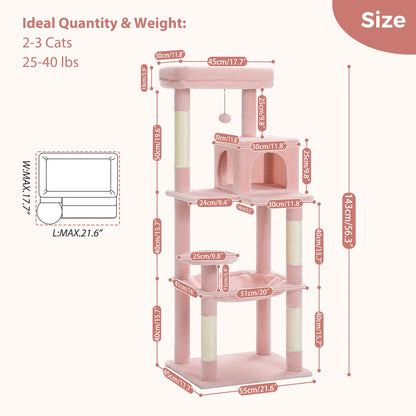 Pink Cat Tree Multi-Level Tower With Hammock And Sisal Posts Cozy Condo 🐱