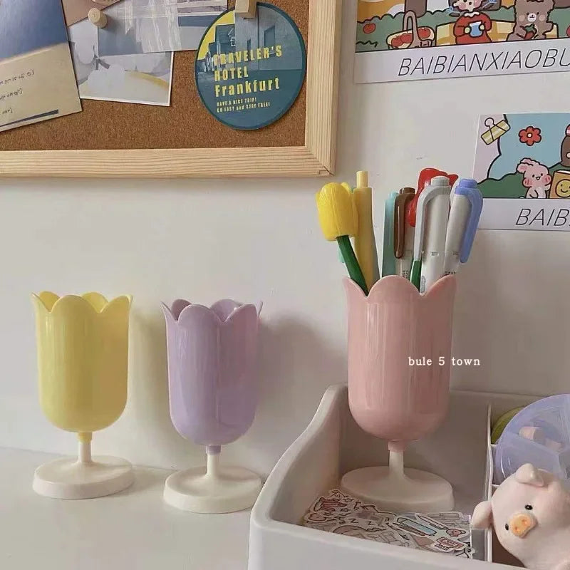 Kawaii Tulip Flower Pen Holder 🌷✨ Cute Cartoon Storage for Students & Office ✏️💕