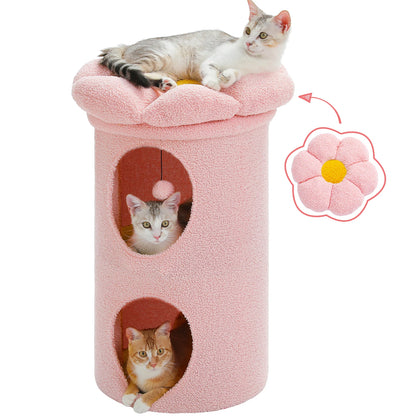 2-Storey Cat Beds For Indoor Cats With Removable Flower Bed Cute Cat Cave And Hideaway Condo 🐾😺🌸