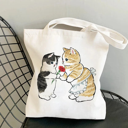 Kawaii Cat Canvas Tote: Adorable Shoulder Bag for Fashionable Girls 🐾🌟 - Pixie Quill