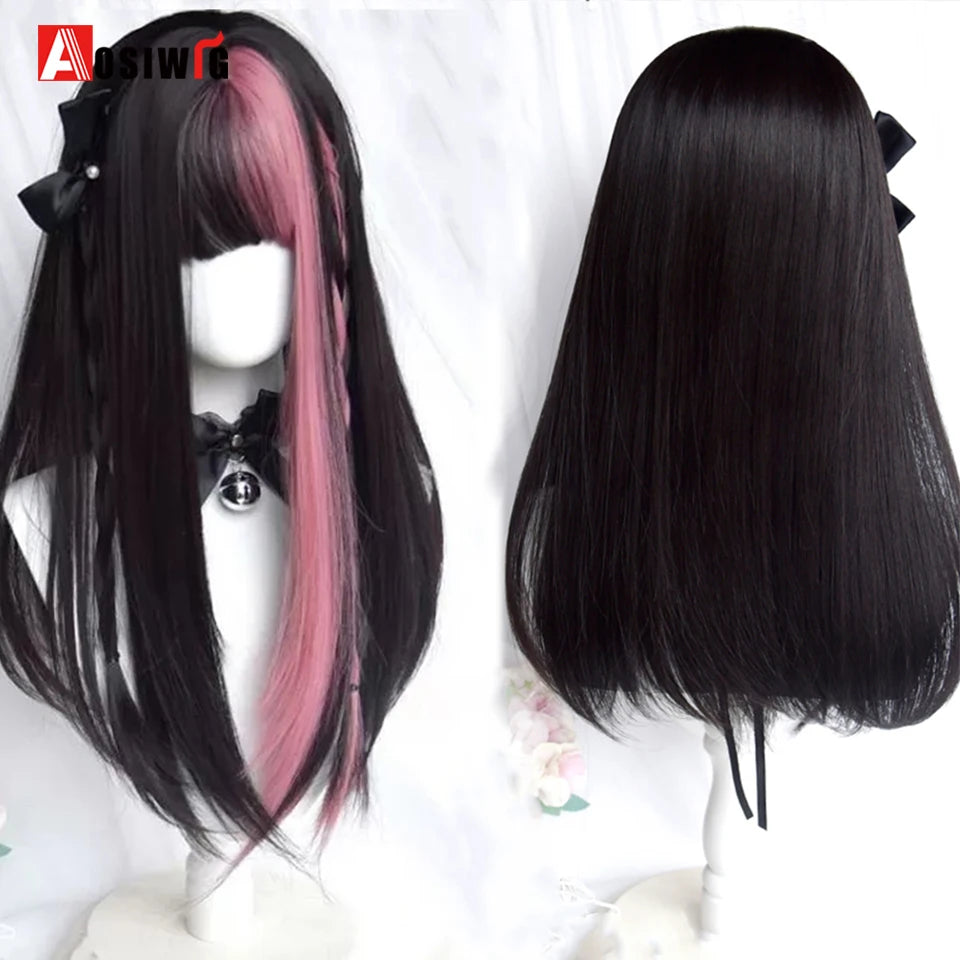 Cute Ombre Blonde & Black Double Ponytail Lolita Wig 🎀✨ - Kawaii Cosplay Hair with Bangs for Harajuku Style! 💖👸