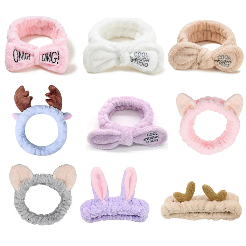 Women Wash Face Makeup Soft Coral Fleece Elastic Headband Head Wrap Cute Rabbit Bow Animal Ears Hairband Girl Hair Accessories