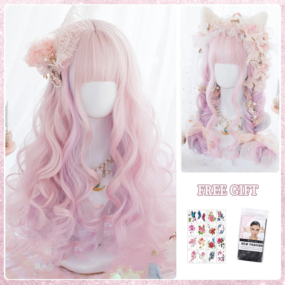 Kawaii Ombre Pink Wavy Wig 💖✨ | Heat Resistant Hair for Cosplay & Daily Fun! 🎀🌸