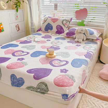 Cozy Kawaii Snowflake Velvet Fitted Sheet 🌨️✨ Fluffy Coral Fleece for Winter Dreams! 💖 Custom Sizes Available! 🛏️