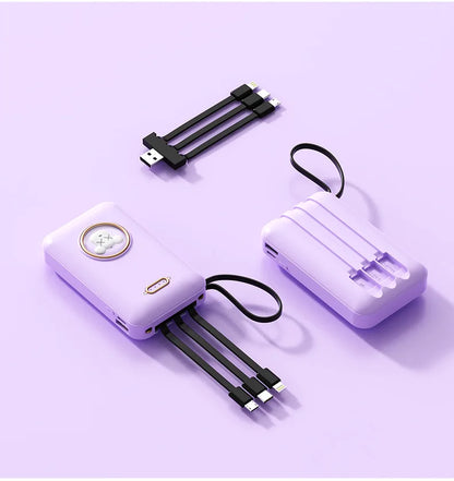 Kawaii Pet Power Bank 🐾✨ | 20,000mAh Mini Charger with Built-in Cables & LED Light 💖