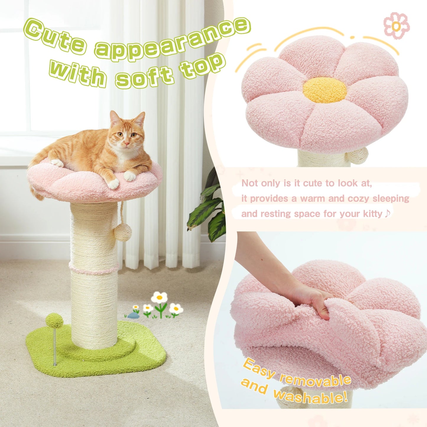 Flower Pink Cat Tree Indoor Scratching Post With Thick Sisal 🐾🌸