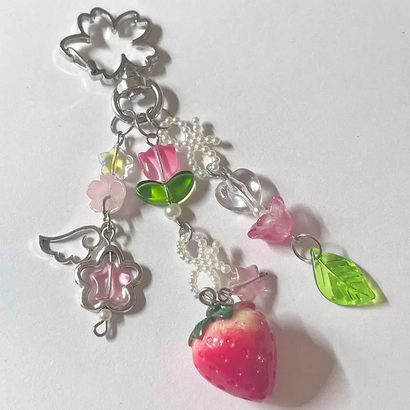 🍓✨ Adorable Strawberry Bow Keychain 🌸 Fairytale Charm with Lily of the Valley 🌼 2023 - Pixie Quill