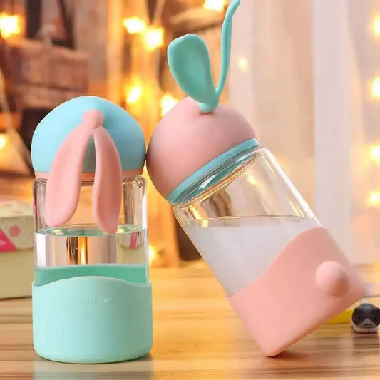 Rabbit Glass Bottle 🐰💧 with Silly Sleeve – Perfect for Kids & Girls! 🎉✨ - Pixie Quill