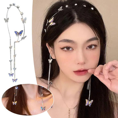Kawaii Crystal Butterfly Tiara Headband 🌸✨ – Adorned with Rhinestones & Pearls for Girls' Fashion Magic! 🦋💖
