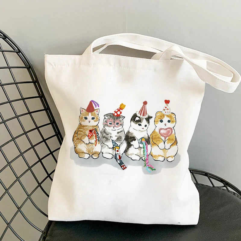 Kawaii Cat Canvas Tote: Adorable Shoulder Bag for Fashionable Girls 🐾🌟 - Pixie Quill