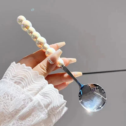 Kawaii Pearl Handle Spoon 🍦✨ | Adorable Stainless Steel Dessert Spoon for Ice Cream & Treats 🍰🌈