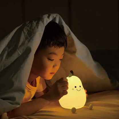 Kawaii Pear Silicone Night Light 🍐✨ - USB Rechargeable Touch Sensor Cat Lamp with Remote 🐾💕 for Kids & Baby Gifts!