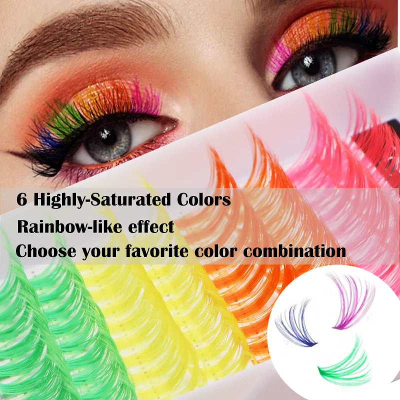 🌈 Fluffy DIY Colored Cluster Lashes - 120pcs Kawaii D Curl Eyelashes ✨