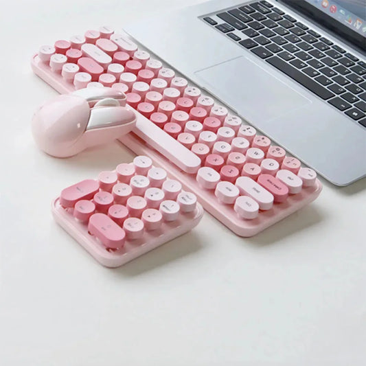 Cute & Colorful 3-in-1 Wireless Keyboard & Mouse Set 🎀✨ | Retro Kawaii Design for Desktop & Laptop 💖🖥️