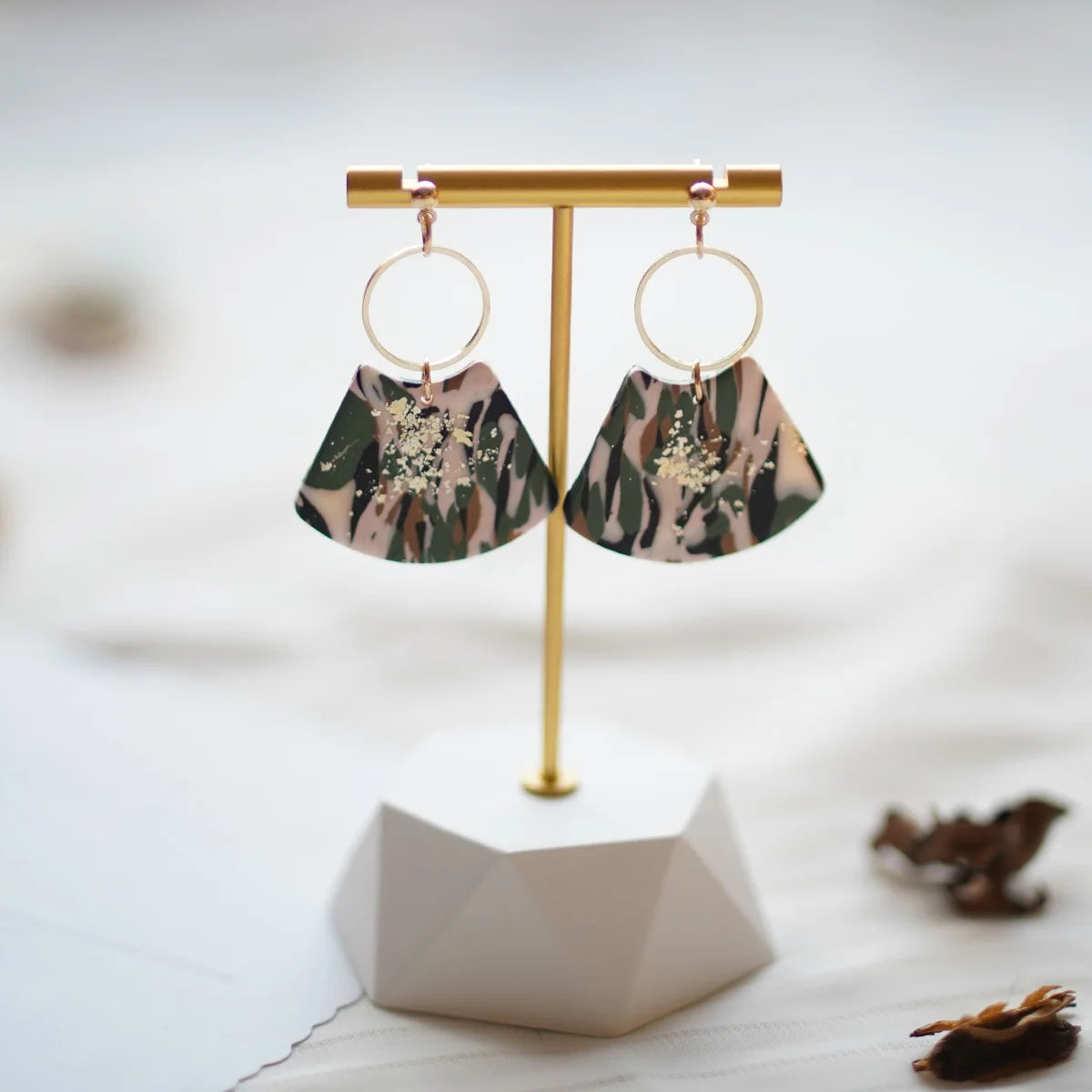 Pastel Marble Shield Polymer Clay Drop Earrings With Brass Ring Charm 💗✨