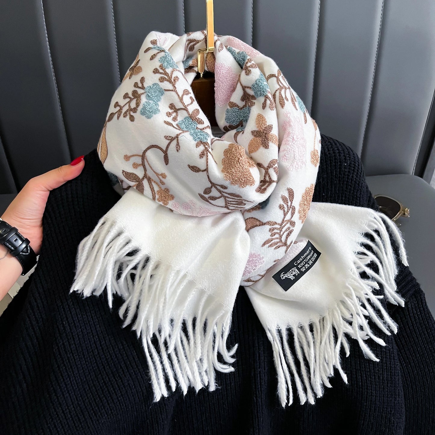 Winter Floral Embroidery Scarf For Women Long Wrap Keeps You Warm ❄️🌸🧣