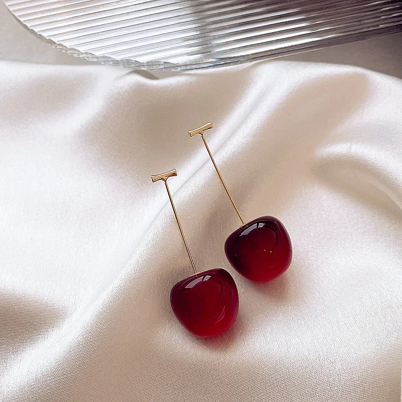 Kawaii Sweet Cherry Drop Earrings 🍒✨ | Cute Resin Fruit Jewelry for Women | Fashionable Party Accessories & Gifts! 🎉