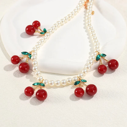 Kawaii Cherry Blossom Choker 🌸🍒 - Adorable Vintage Pearl Pendant Necklace for Trendy Girls & Women 🎀✨