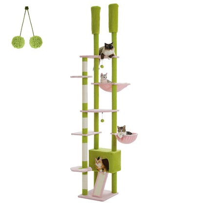 Cactus Cat Tree Floor To Ceiling Tower With Adjustable Height And Hammock 🐱🐾