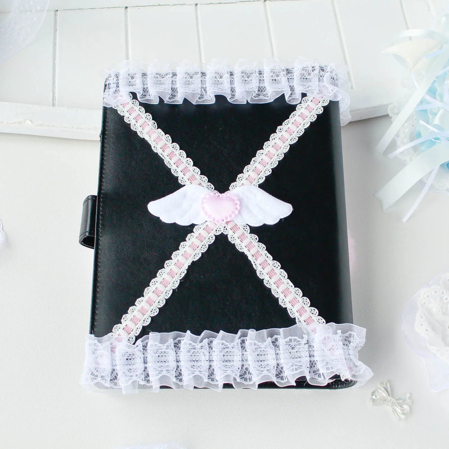 Lace Handmade Kpop Photocard Album A5 PU Leather Plush Pink Black Idol Keeper 📚💖