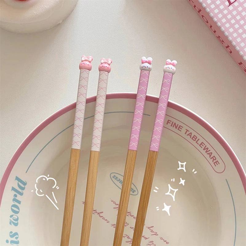 Bunny Love Chopsticks 🐇💕 - Whimsical Wooden Utensils for Sushi & Noodles - Fun for All Ages! 🍜🥢 - Pixie Quill