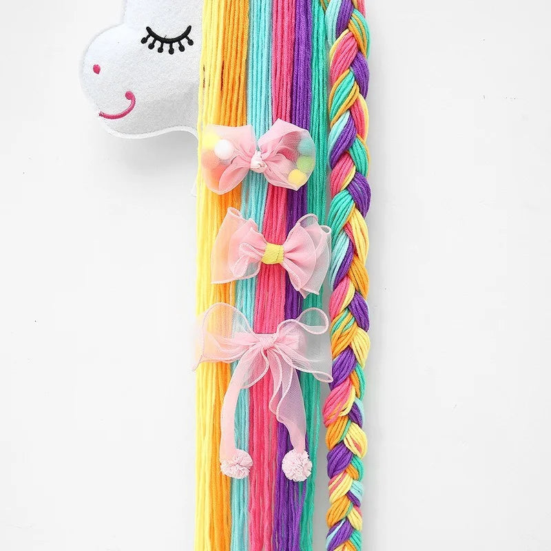 Kawaii Unicorn Hair Clip Organizer 🌈✨ Wall Hanging Storage for Girls' Room Decor 🎀 Bohemian Tassel Art