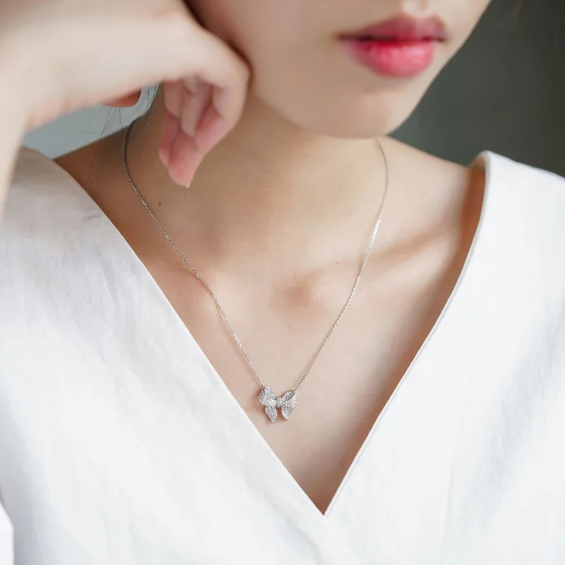 Kawaii Sparkling Bow Choker Necklace ✨💕 | Adorable 925 Silver Pendant with Zircon | Perfect Wedding & Engagement Gift for Her 🌸