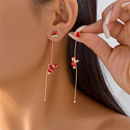 Santa Tassel Earrings Asymmetric Dangle for Women Christmas Snowflake 🎄✨