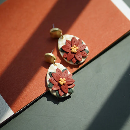 Handmade Floral Wreath Polymer Clay Pattern Earrings Set Multi Color Christmas Dangle Jewelry 🎄🌸✨