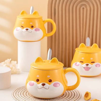 Kawaii Shiba Inu Mug with Lid - Adorable Ceramic Cup for Coffee & Tea ☕🐕✨