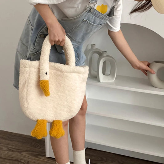 Kawaii Goose Plush Handbag 🦢✨ | Cozy Winter Crossbody Tote for Girls 💖 | Cute & Portable Shopping Bag 👜