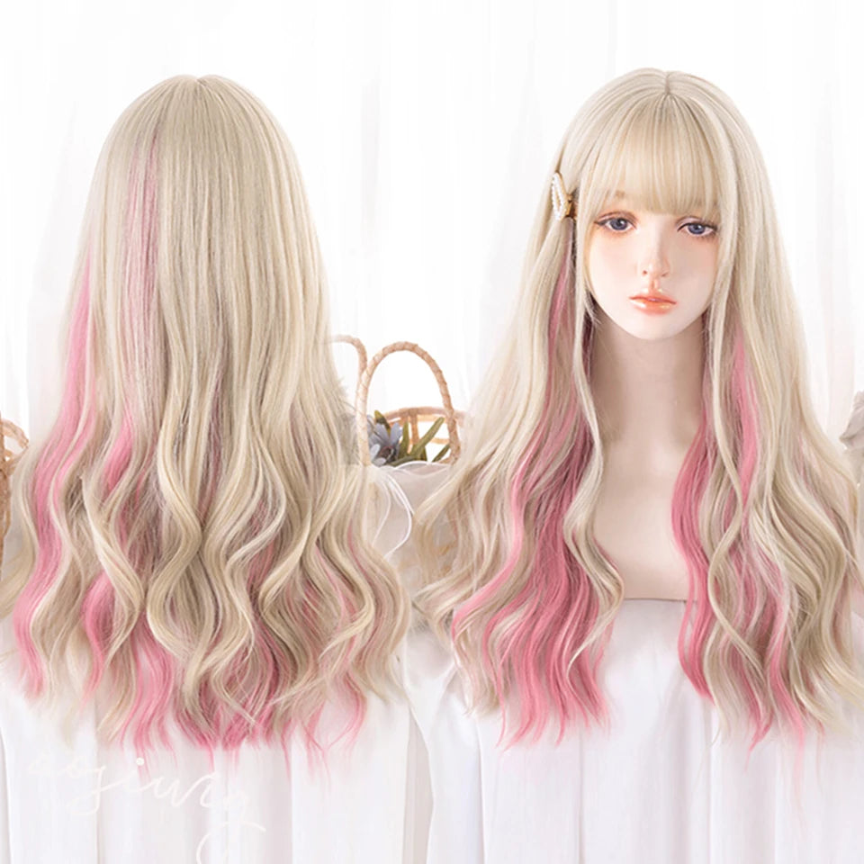 Cute Ombre Blonde & Black Double Ponytail Lolita Wig 🎀✨ - Kawaii Cosplay Hair with Bangs for Harajuku Style! 💖👸