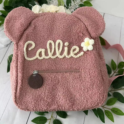 Kawaii Personalized Teddy Bear Backpack 🎒✨ Custom Name Plush Rucksack for Kids & Women 🌈 Cute Travel Bag!