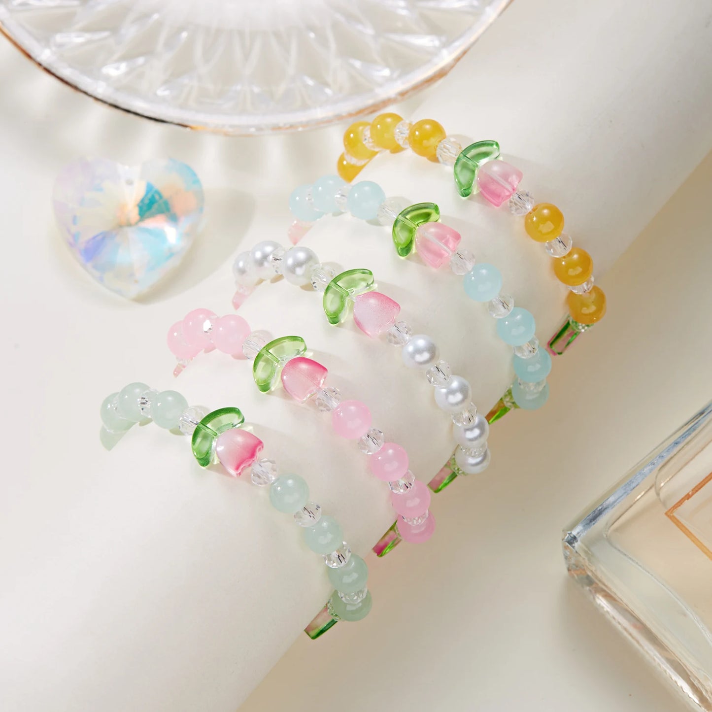 🌸 Kawaii Tulip Charm Bracelet 🎉 Colorful Beads for Fun Parties & Friendship 💖