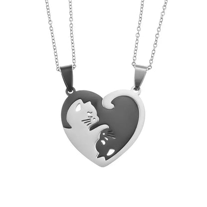 Kawaii Cat Couple Love Necklace 🐾💕 | Trendy Stainless Steel BFF Pendant Jewelry Gift for Friends & Lovers!
