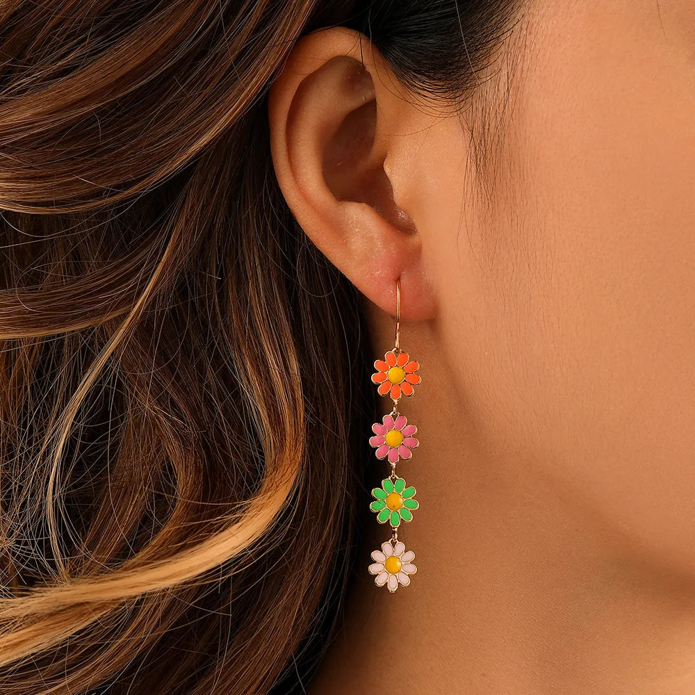 Kawaii Daisy Delight Drop Earrings 🌼✨ | Colorful Sunflower Bling for Trendy Girls 🎉💖