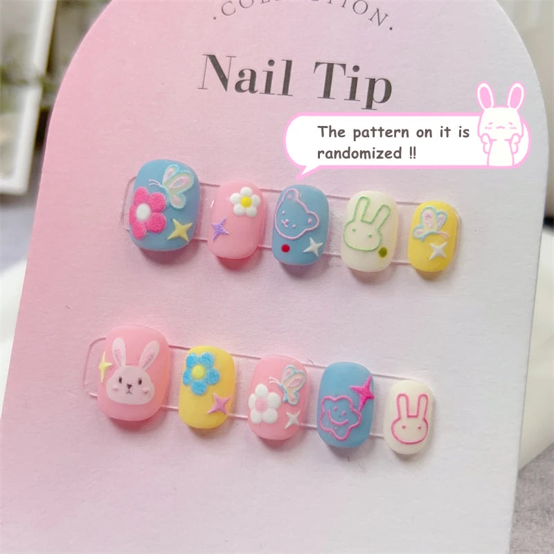 Kawaii Handmade Rabbit Press-On Nails 🐰✨ | Adorable Short Round Tips for Cute Nail Art 💅💕