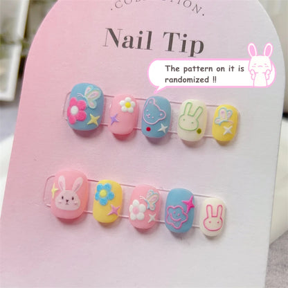 Kawaii Handmade Rabbit Press-On Nails 🐰✨ | Adorable Short Round Tips for Cute Nail Art 💅💕